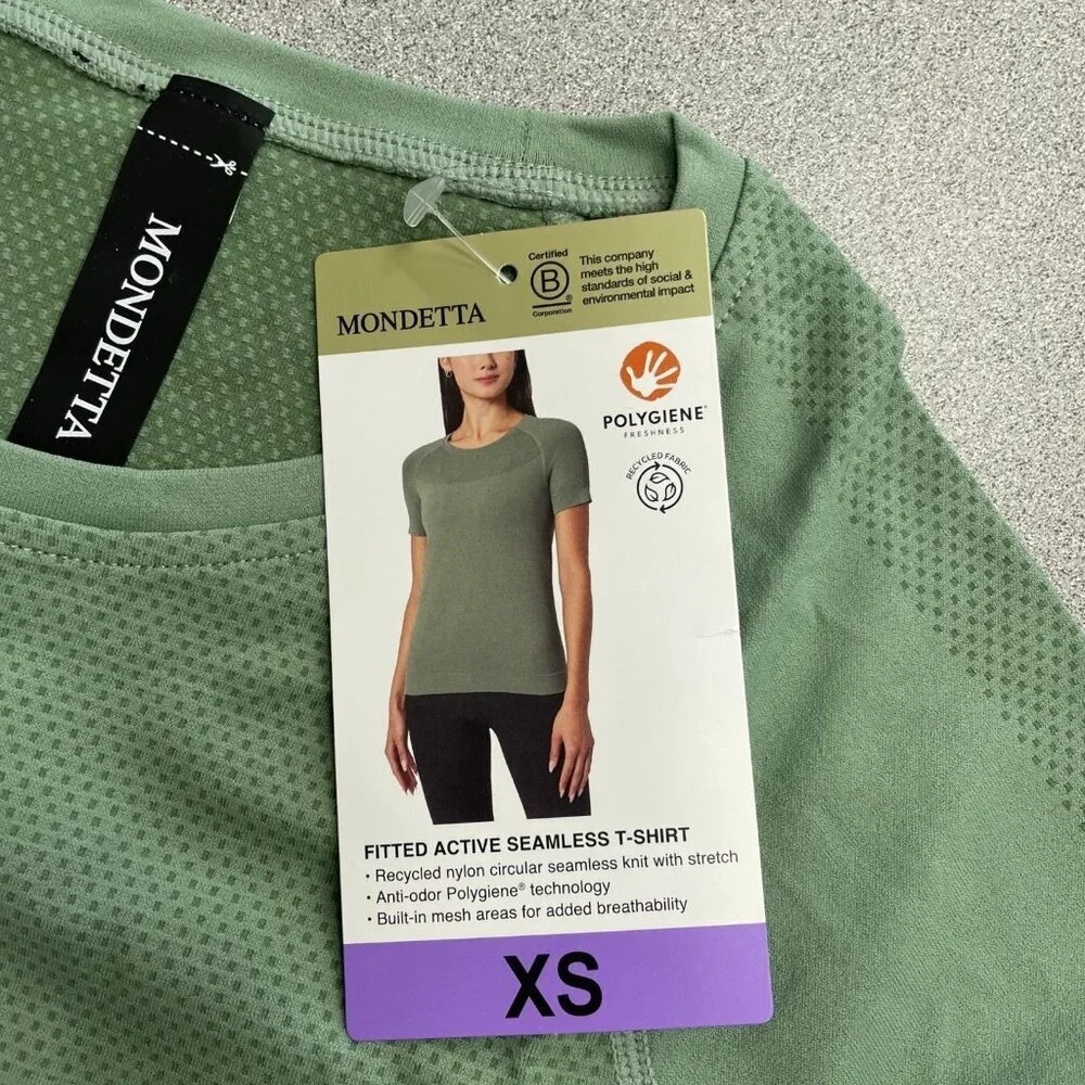 Mondetta Women's XS Fitted Active Seamless Short Sleeve T-Shirt Green N0948